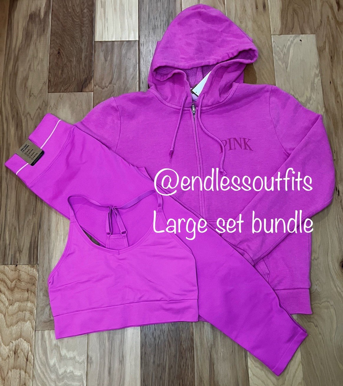 VS PINK PINK BERRY FULL ZIP HOODIE, LEGGINGS AND SPORTS BRA LARGE SET BUNDLE