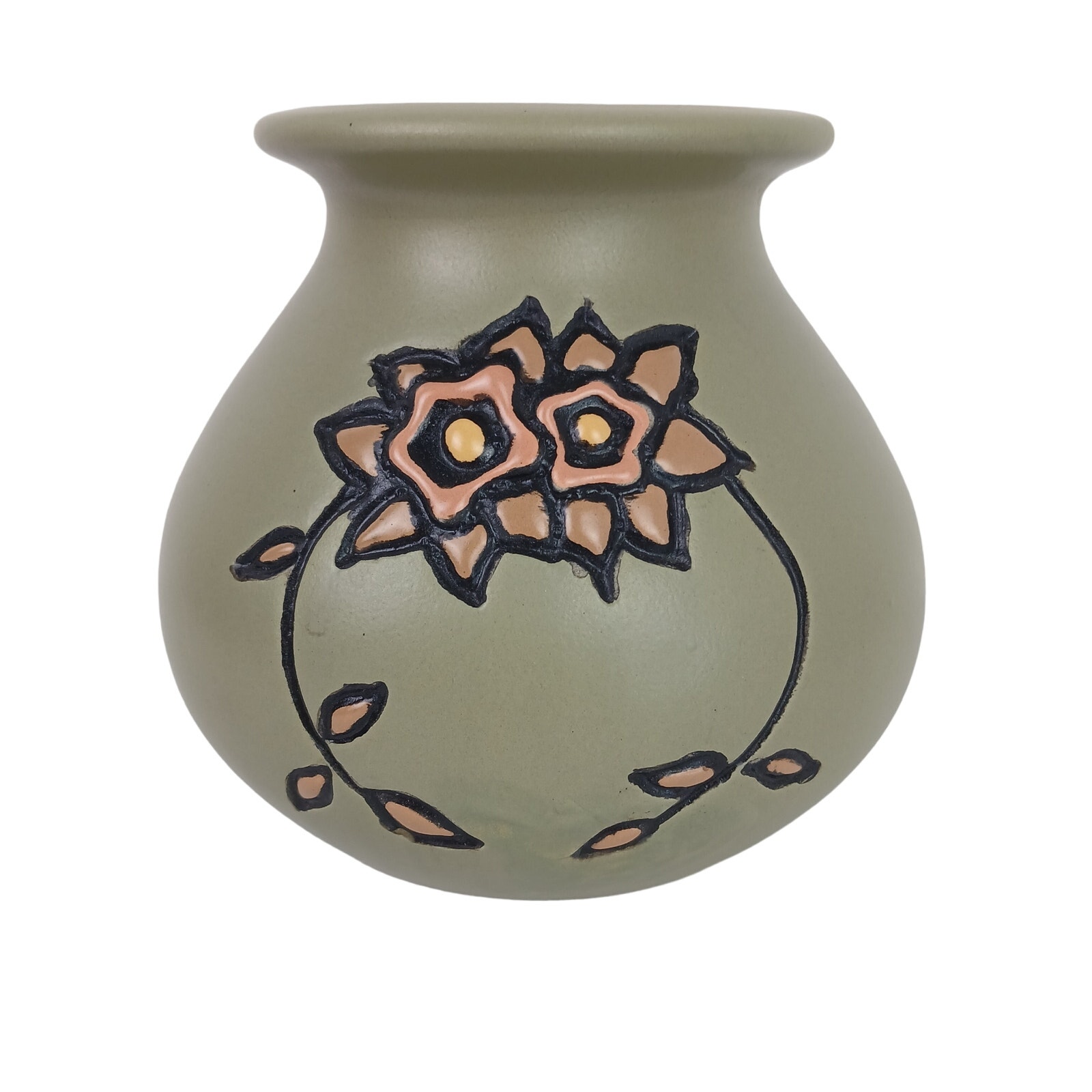 Royal Haeger 2000 3D Style Art Pottery Earth Tone Floral Vase Green
