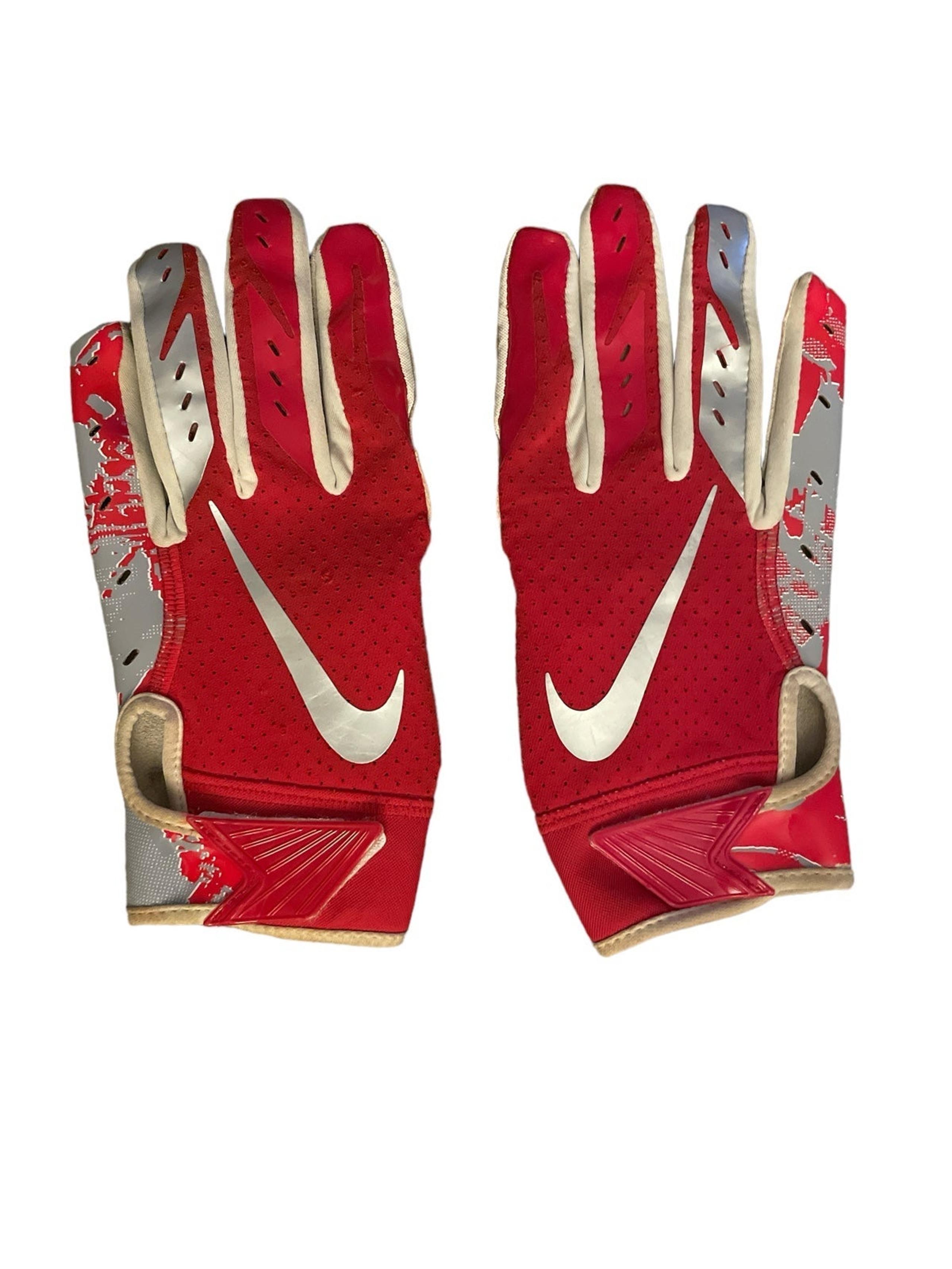 Nike Vapor Jet 5.0 Youth Football Gloves Red/Grey/White Size YM Used WR/DB/RB/LB