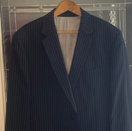 Michael Kors 44R Suit 36x31 Flat Front Navy Pinstripe Wool Two Button