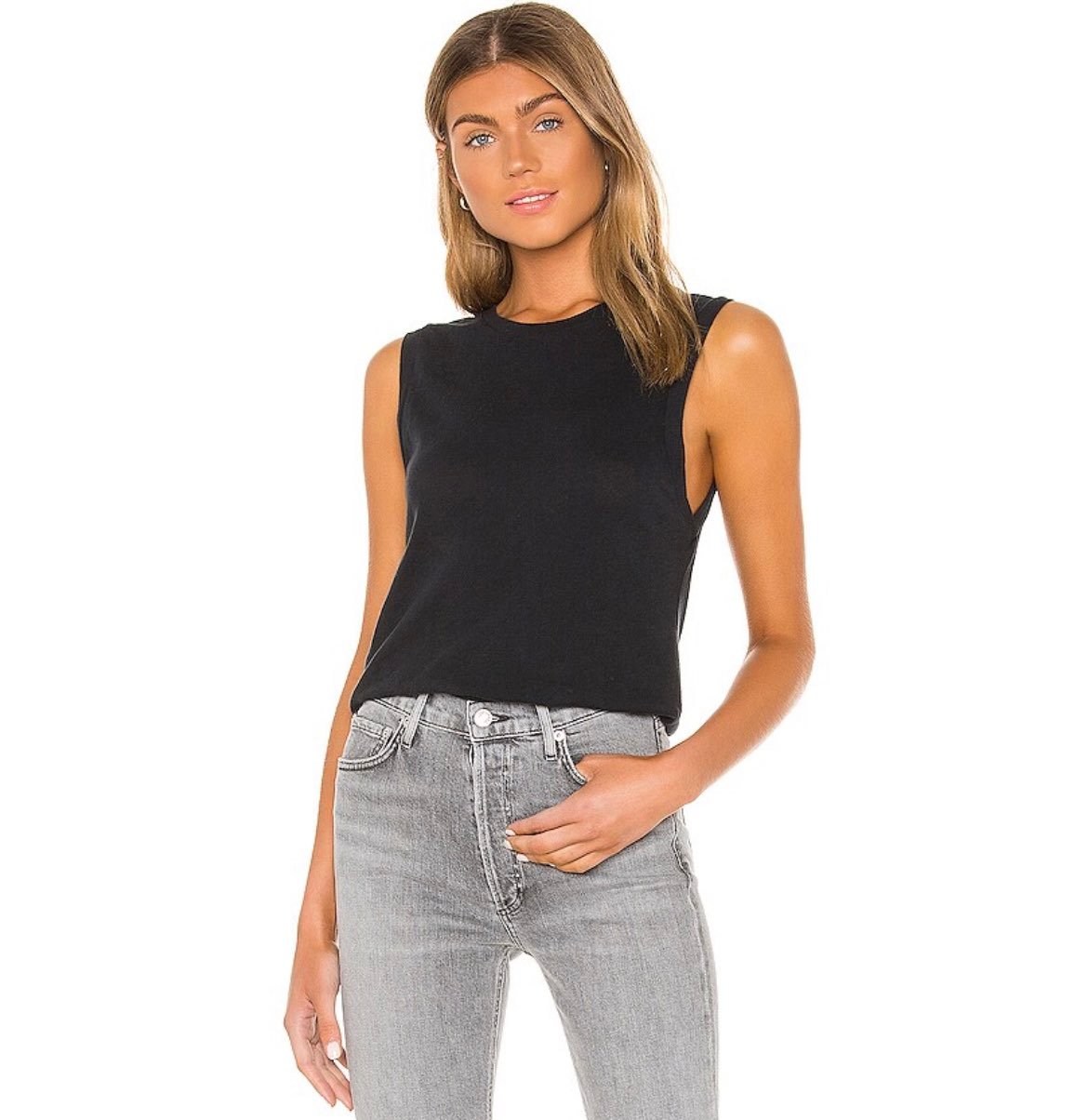 NWT AGOLDE BLACK CROPPED MUSCLE TANK TOP SZ SMALL S