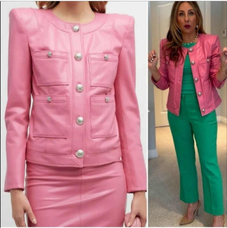 Veronica beard ozuna faux leather blazer jacket pink size 2 new with tag barbie