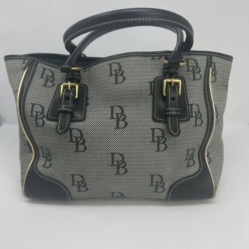 Dooney Bourke Black Florentine Vachetta Leather & DB Logo Fabric Taylor Tote