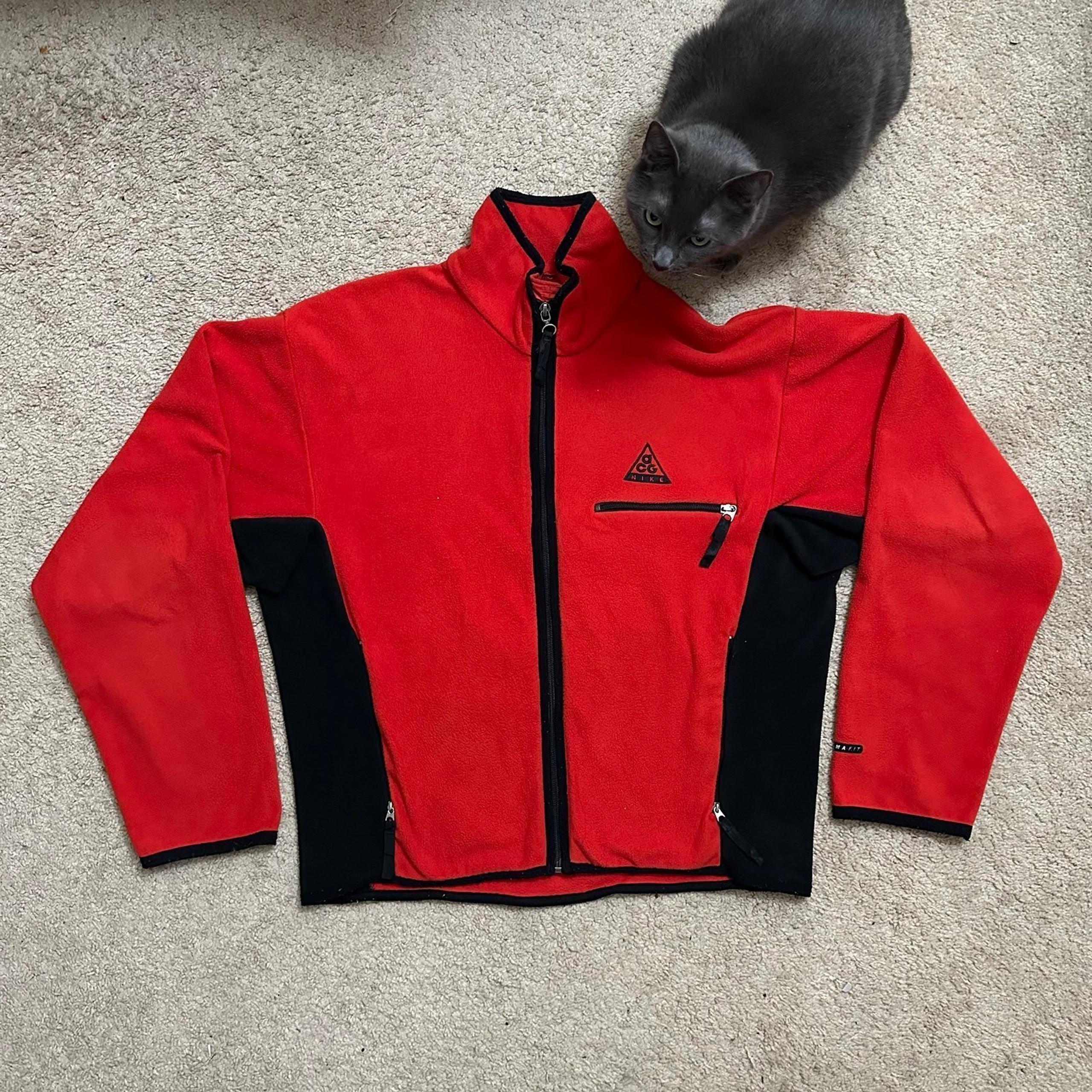 Vintage 90s Nike ACG Red Fleece Full Zip Long Sleeve Jackets S