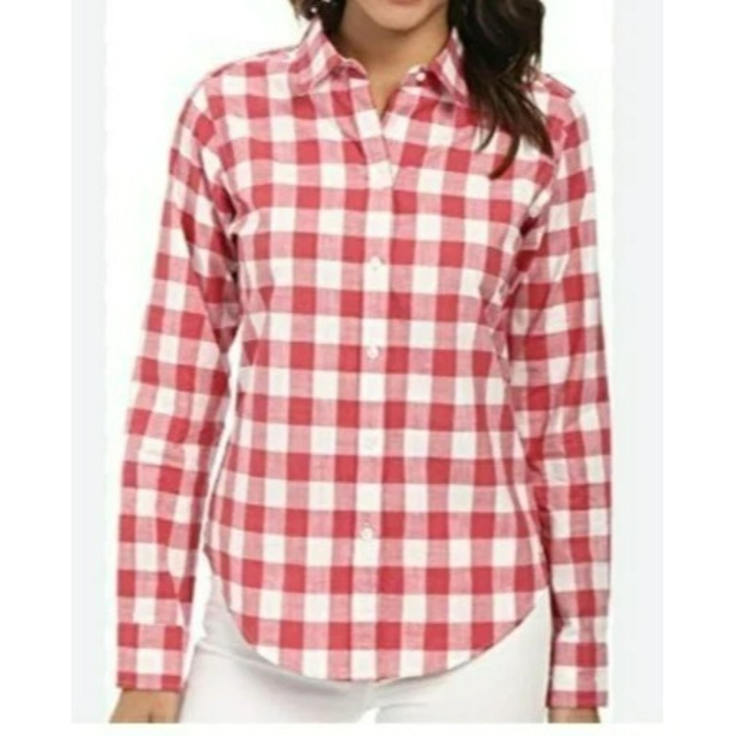 Pendleton Womens Red Rose & White Check LS Cotton Button Down Preppy Shirt XS
