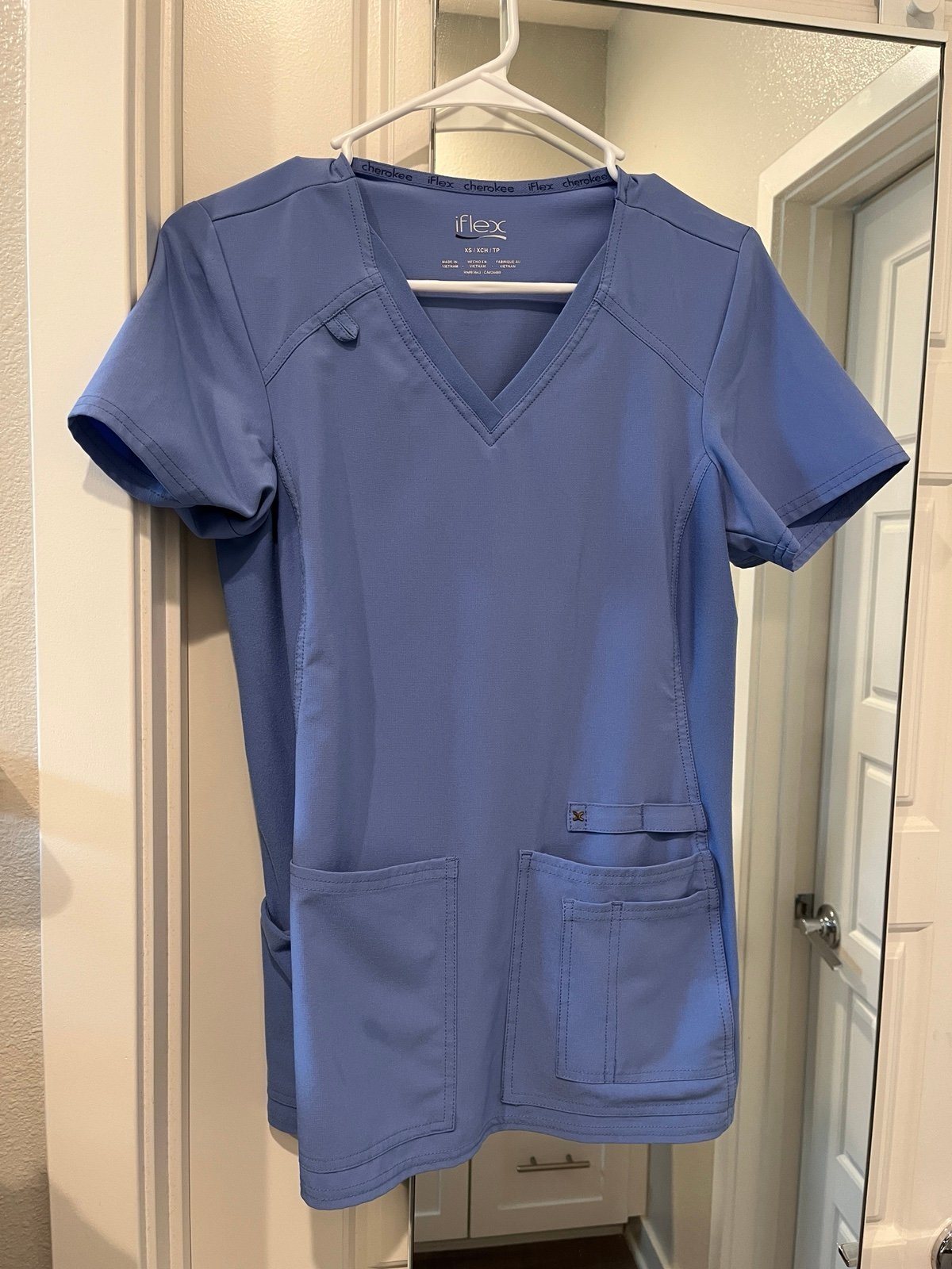 Cherokee iFlex Women Scrubs Top XS + Jogger XS Petite Ciel Blue set