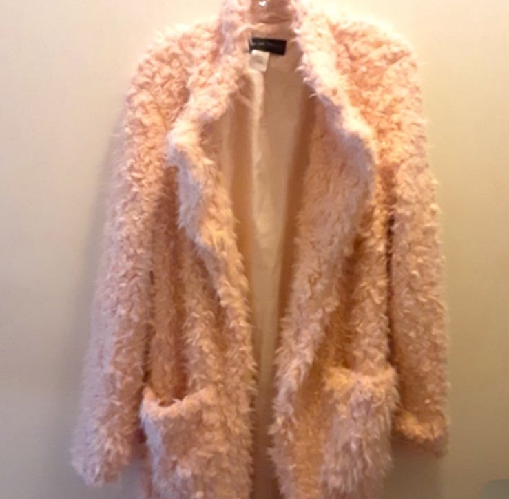 Pink fluffy teddy bear glam coat L