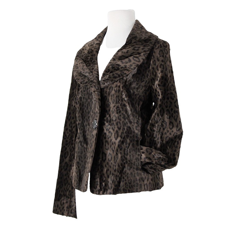 Classiques Entier NEW 140 Sz L Brown Animal Print Lined Faux Fur Cotton Jacket