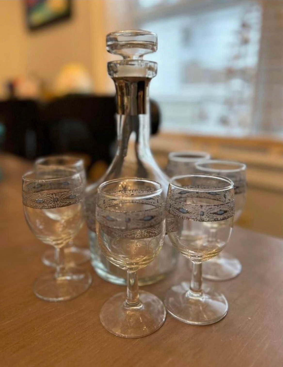Vintage Mid-Century 1960s Culver Sorrento Blue & Silver Glasses & Decanter