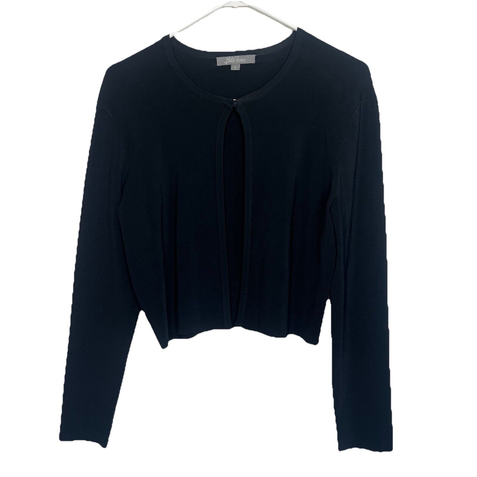 LELA ROSE Black Knit Crop Cardigan Jacket Long Sleeve Snap Front Large Office R9