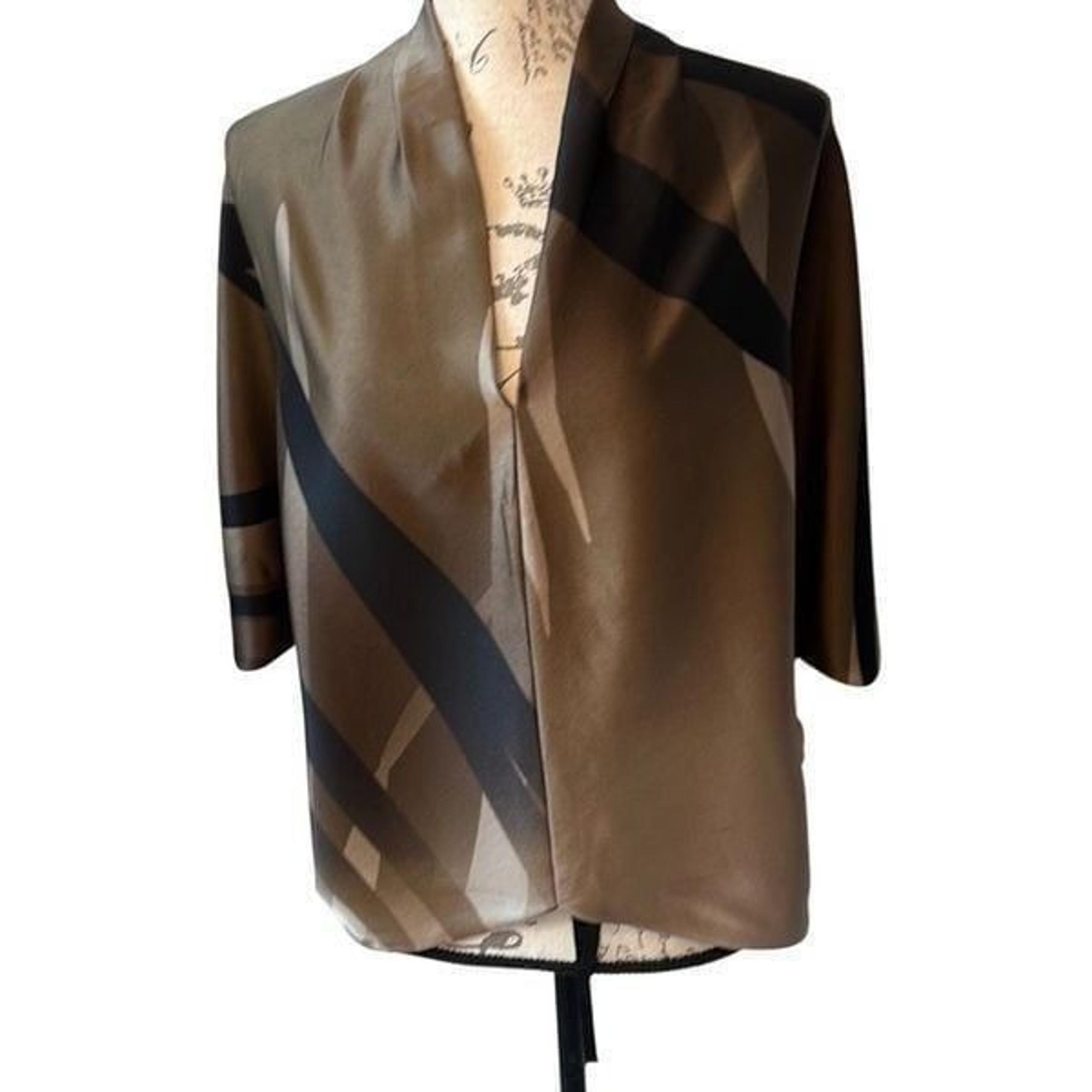 Elie Tahari Brown Silk Keyhole back Baggy Loose Blouse XS