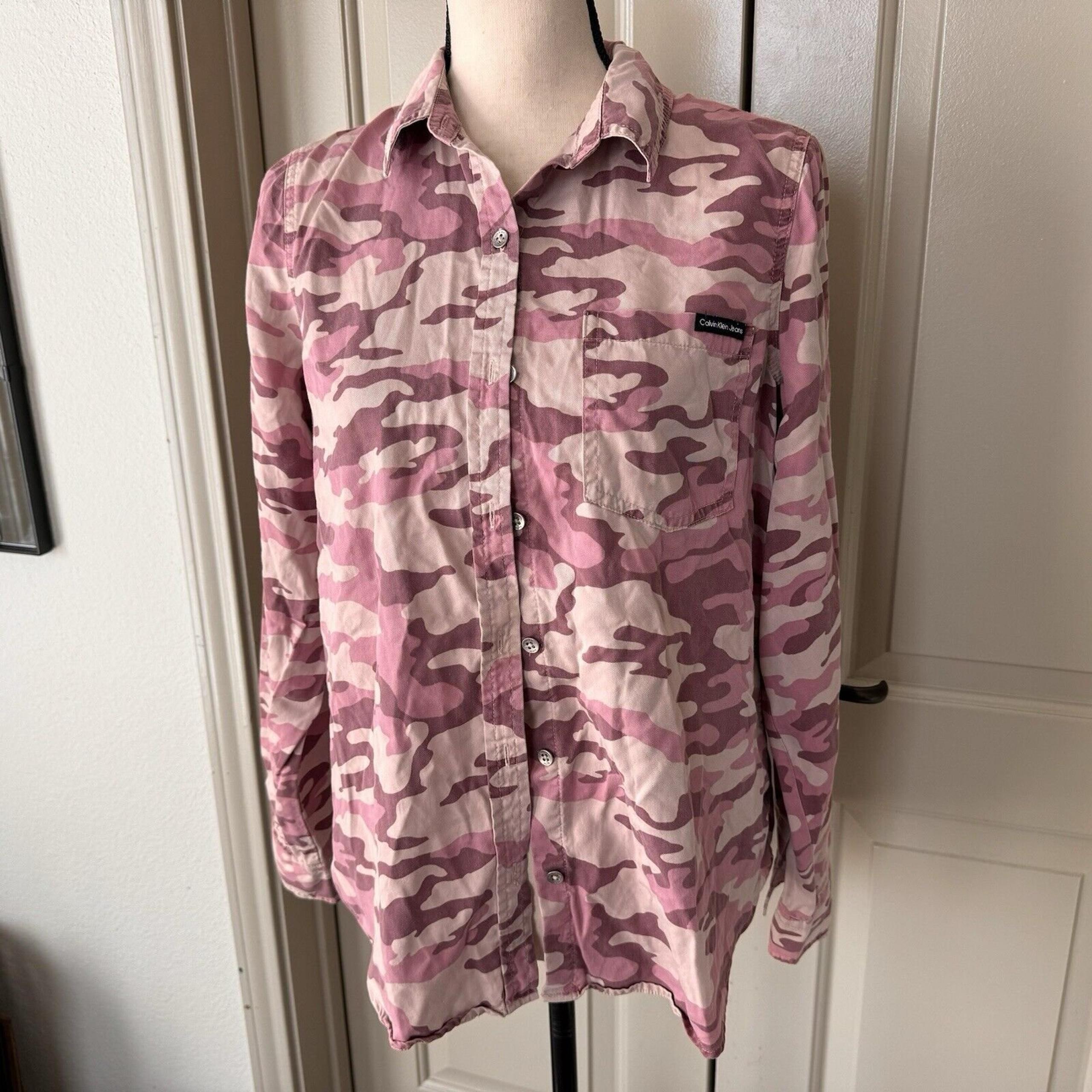 Calvin Klein Button Down Pink Camo Shirt Women’s Small Blouse