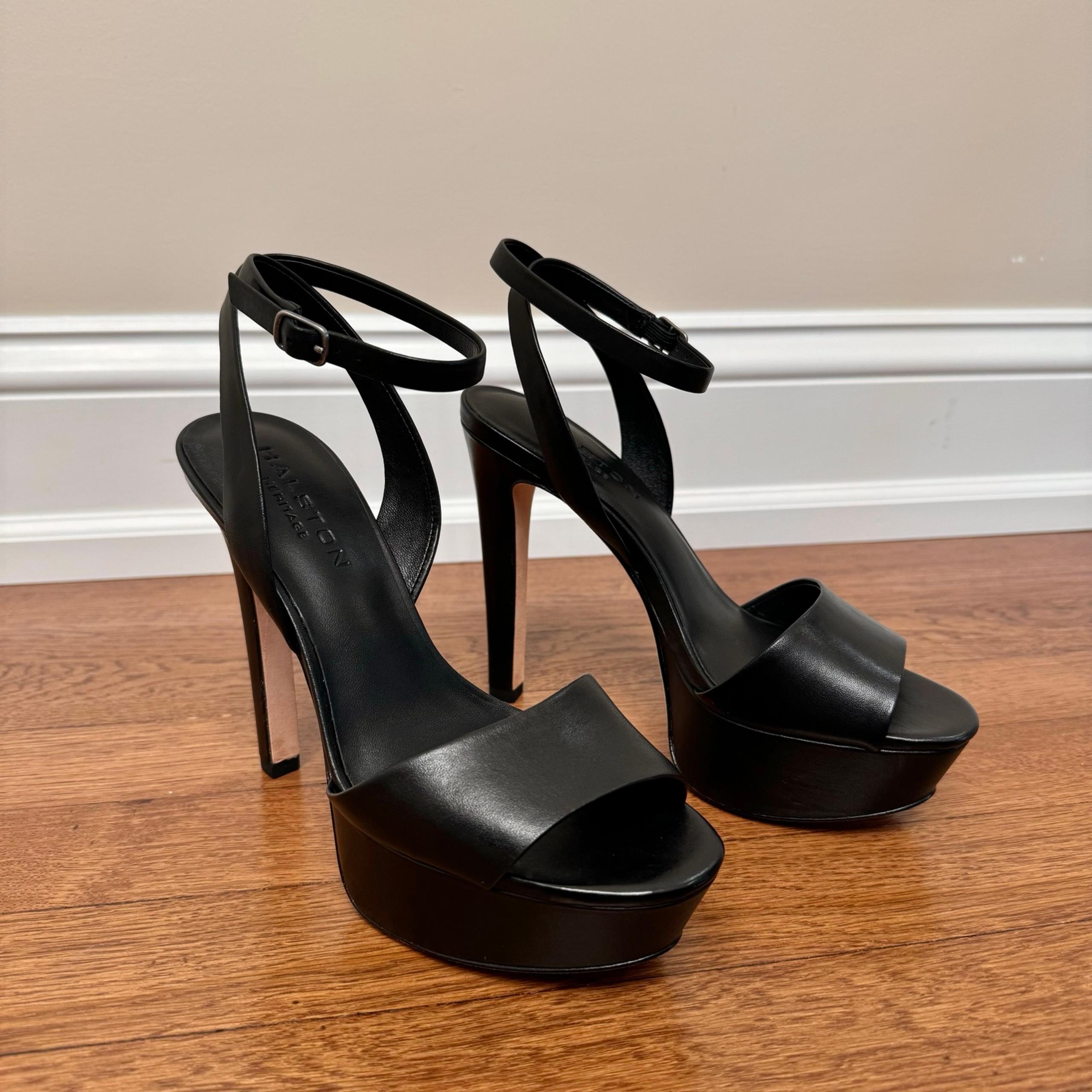 Halston Heritage Black Leather Platform Heels