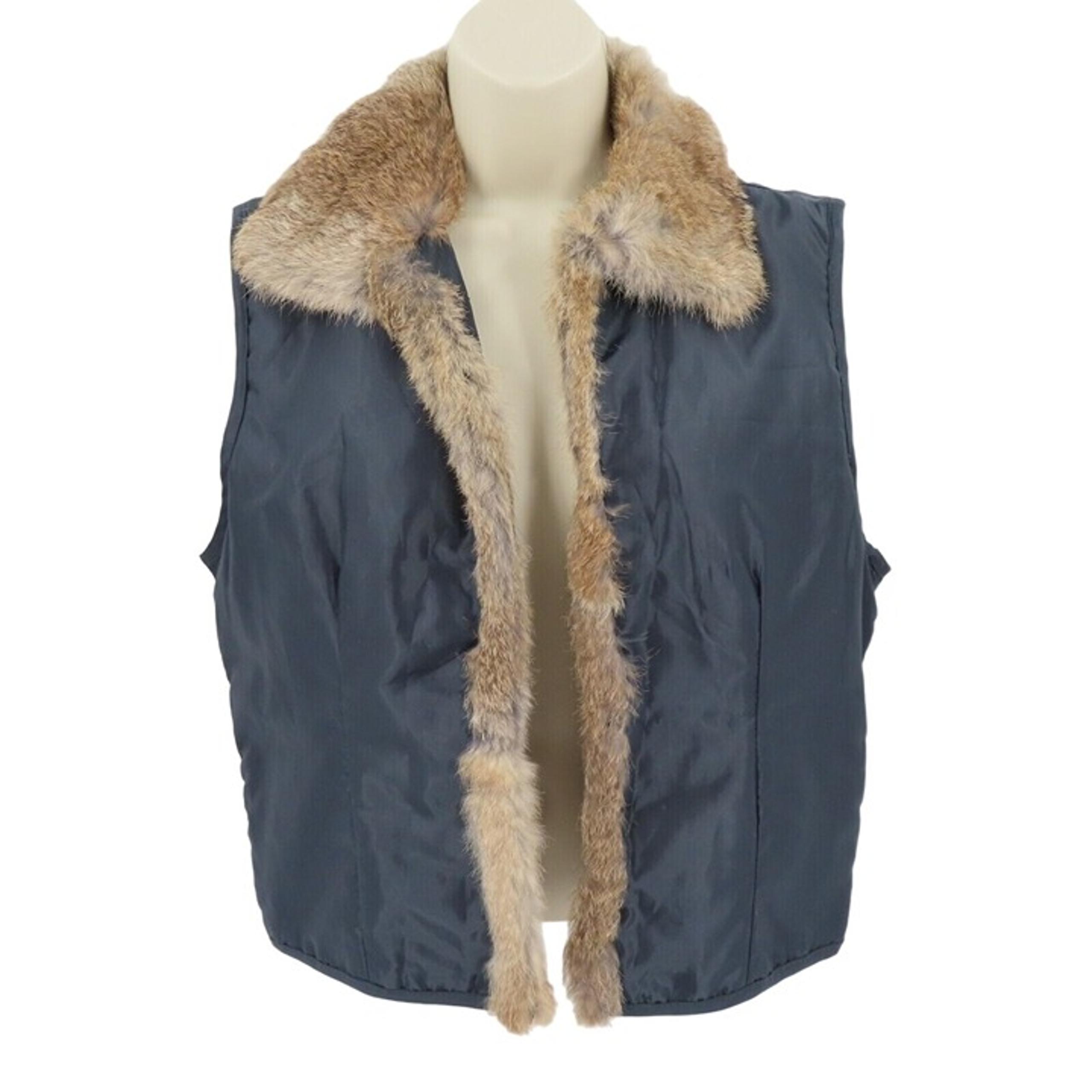 Cabi Womens Medium 784 Genuine Rabbit Fur Trim Black Open Front Sleeveless Vest