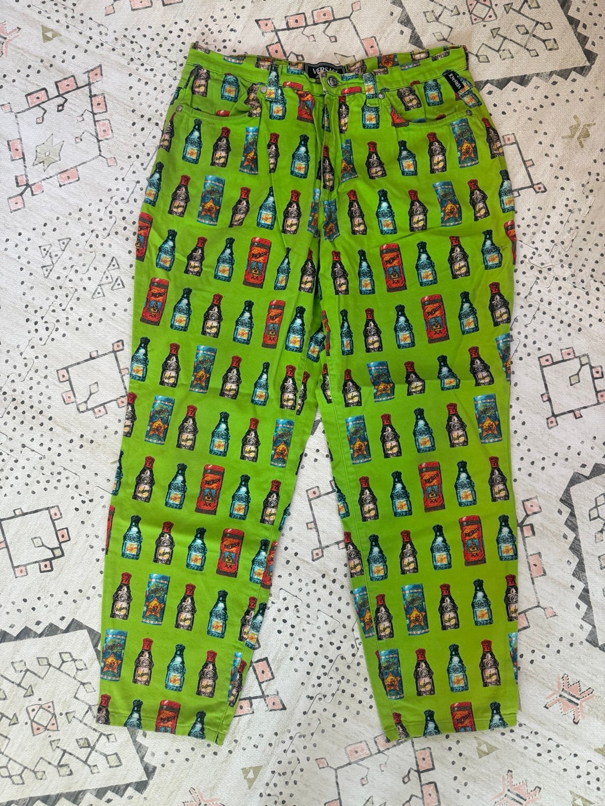Versace Jeans Couture Vintage Apple Green Bottle Print High Waist Pants