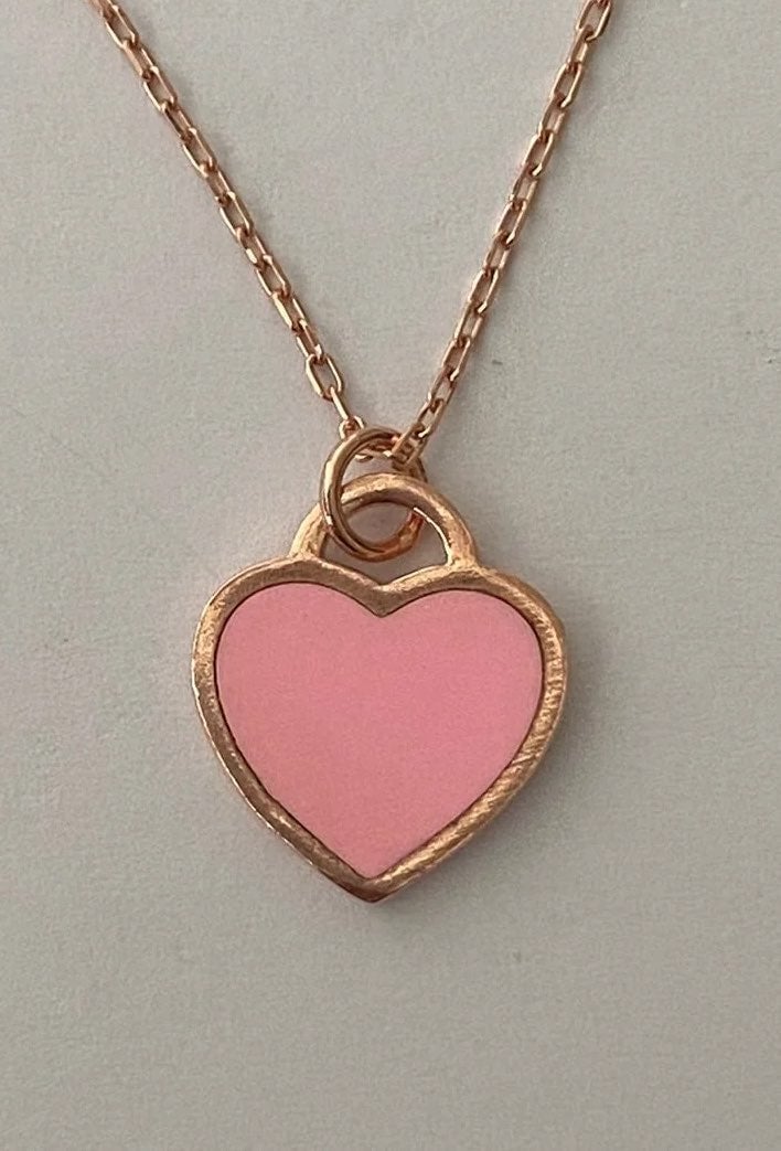 925 Silver pink enamel heart necklace