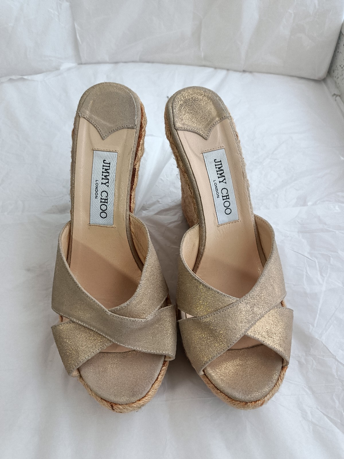 Jimmy Choo criss cross espadrilles metallic sandals 40