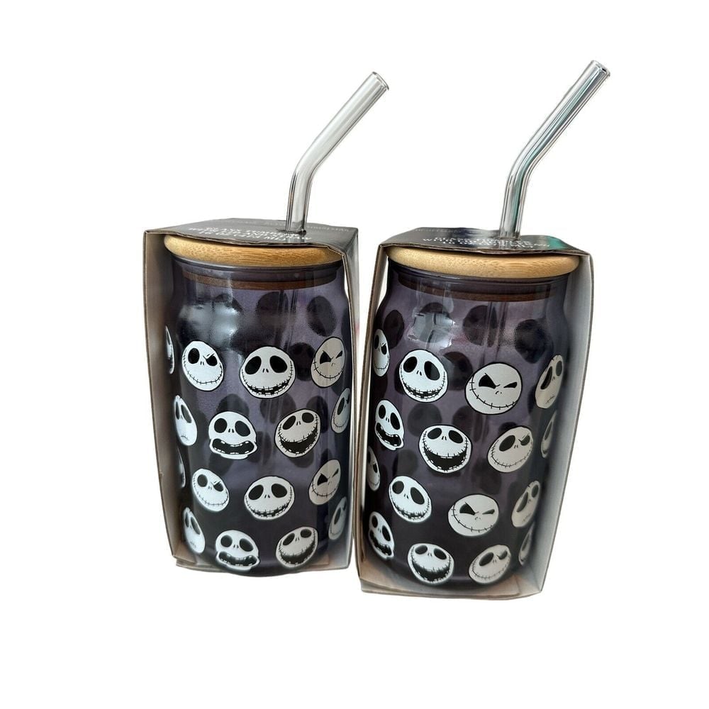 Nightmare Before Christmas Glass 2Tumbler Jack Skeleton Halloween Cup 16 Oz NWT