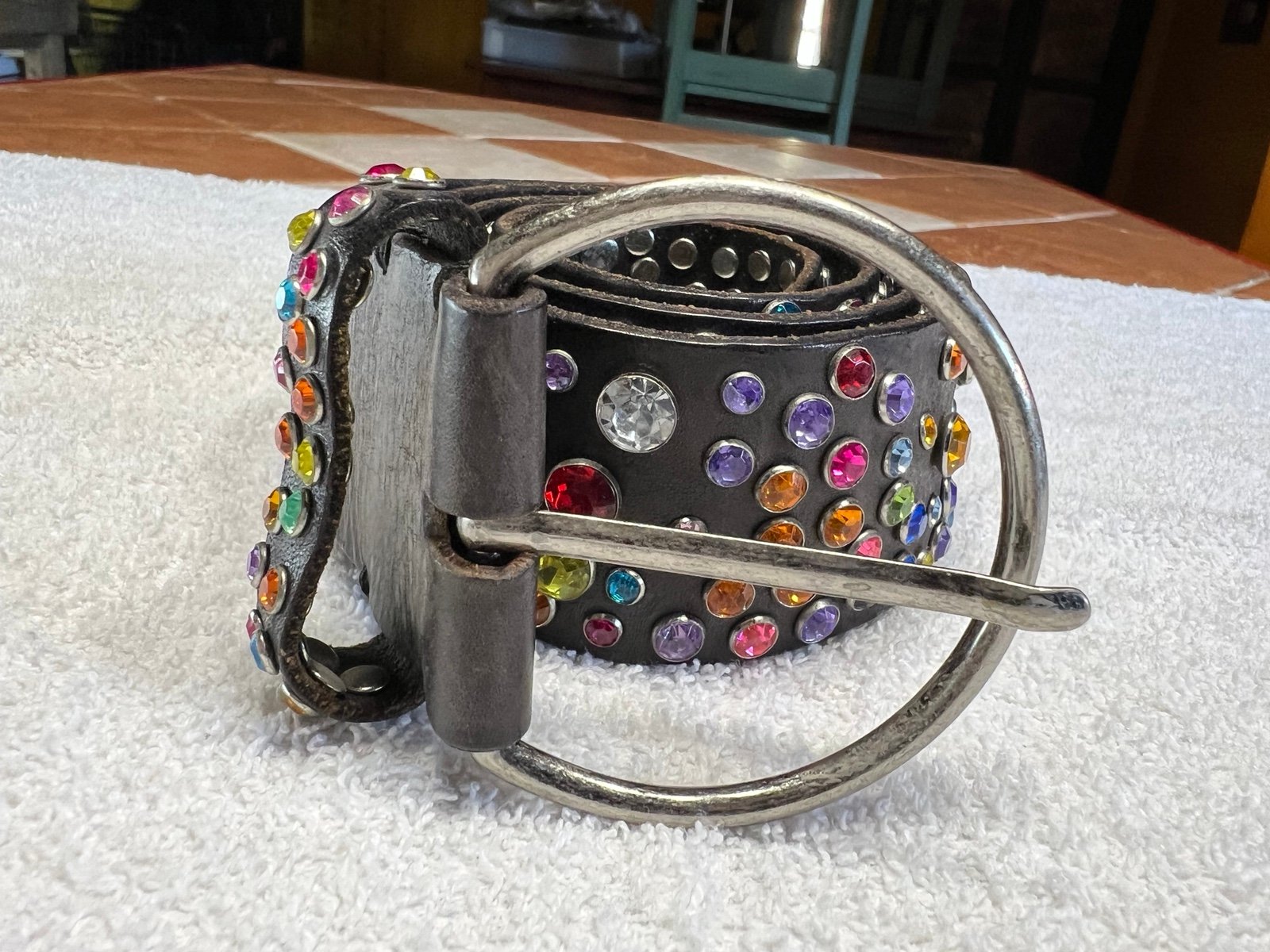 Black Genuine Leather Swarovski Crystal Belt