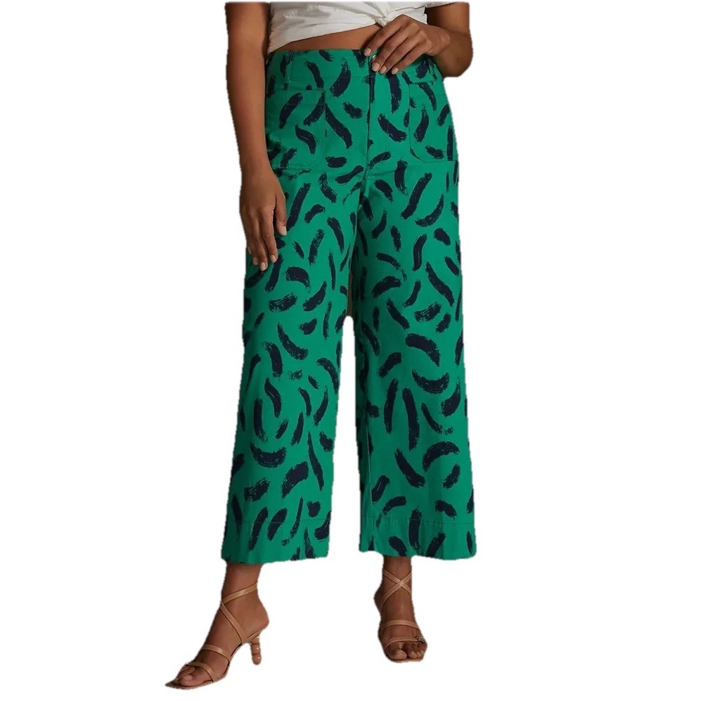 Maeve by Anthropologie The Colette Wide Leg Pant Kelly Green Navy Women's 31