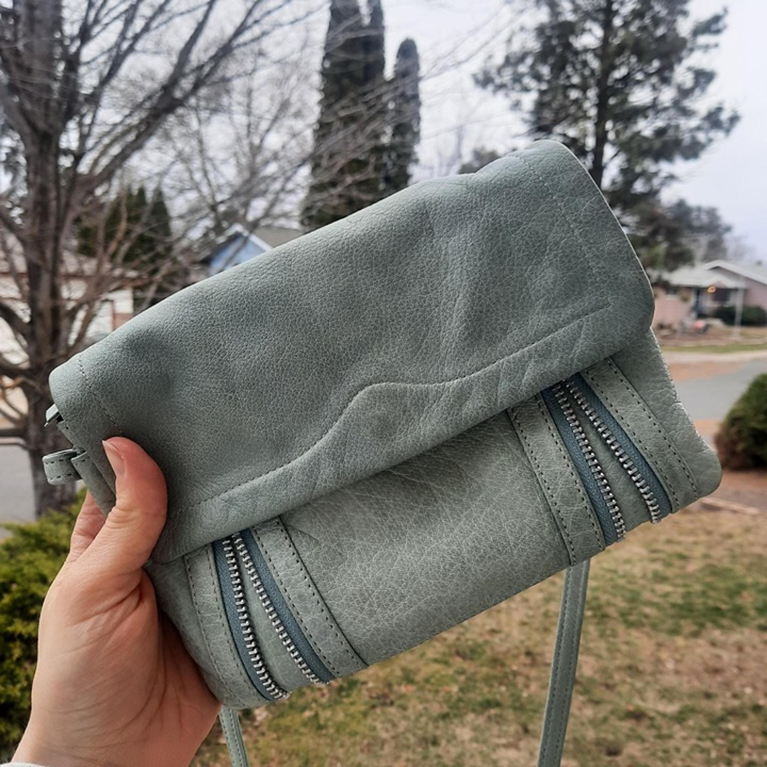 Anthropologie Day & Mood Pine Crossbody Bag Teal Mint Green Leather Zip Accent