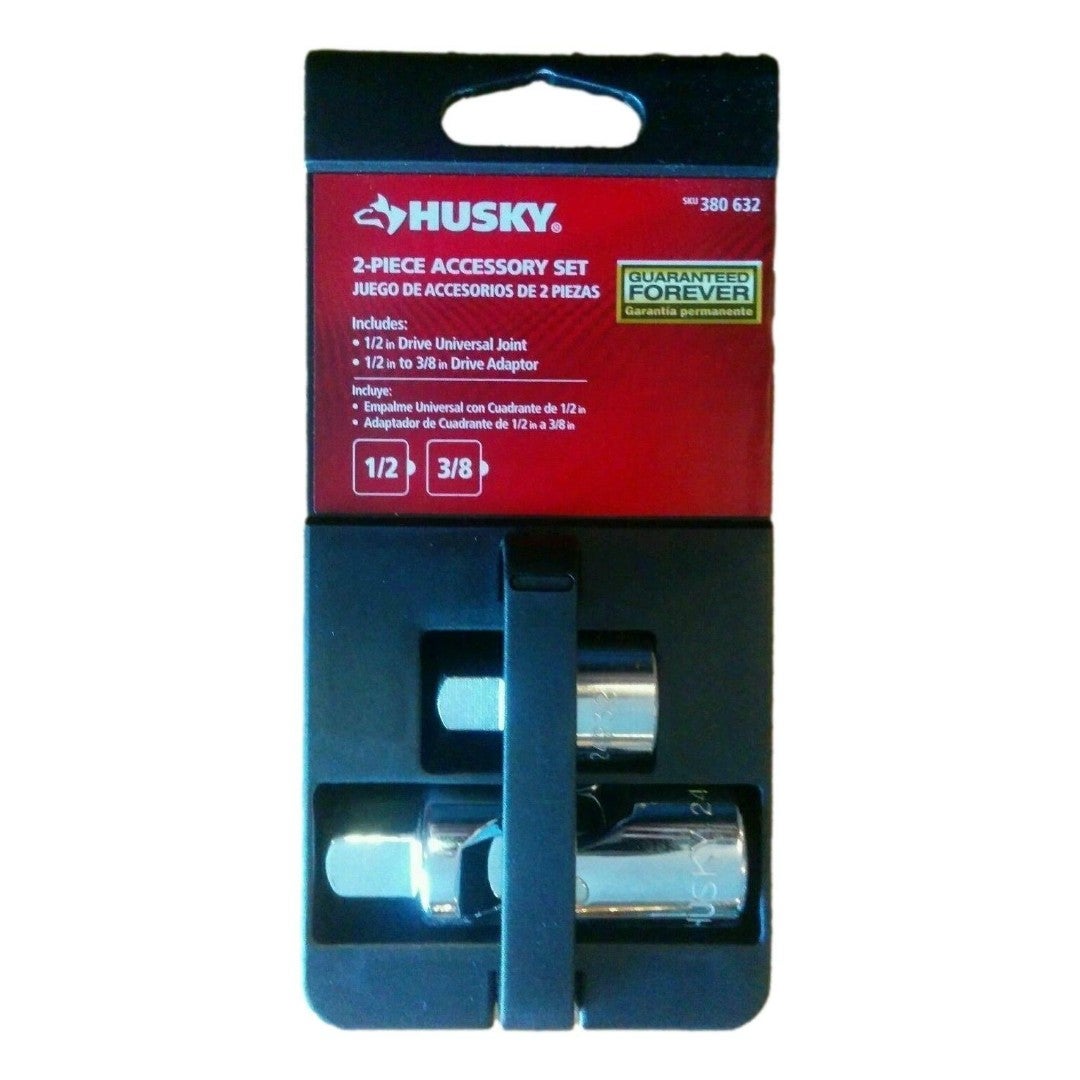 Husky 2 Pc 1/2 Drive Universal Joint & 1/2 to 3/8 Drive Adapter Case of 24