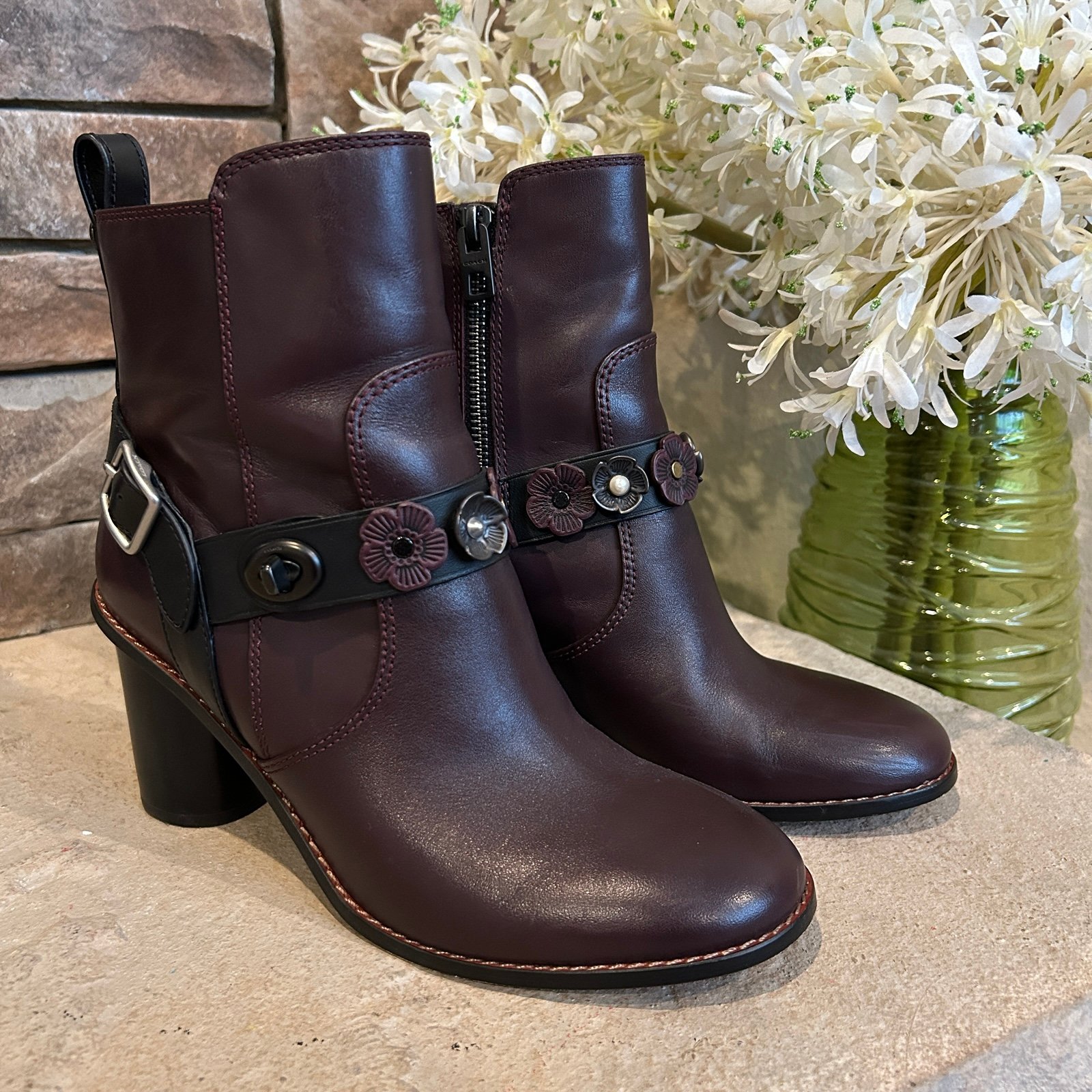 Coach Leather Moto Bootie Heel