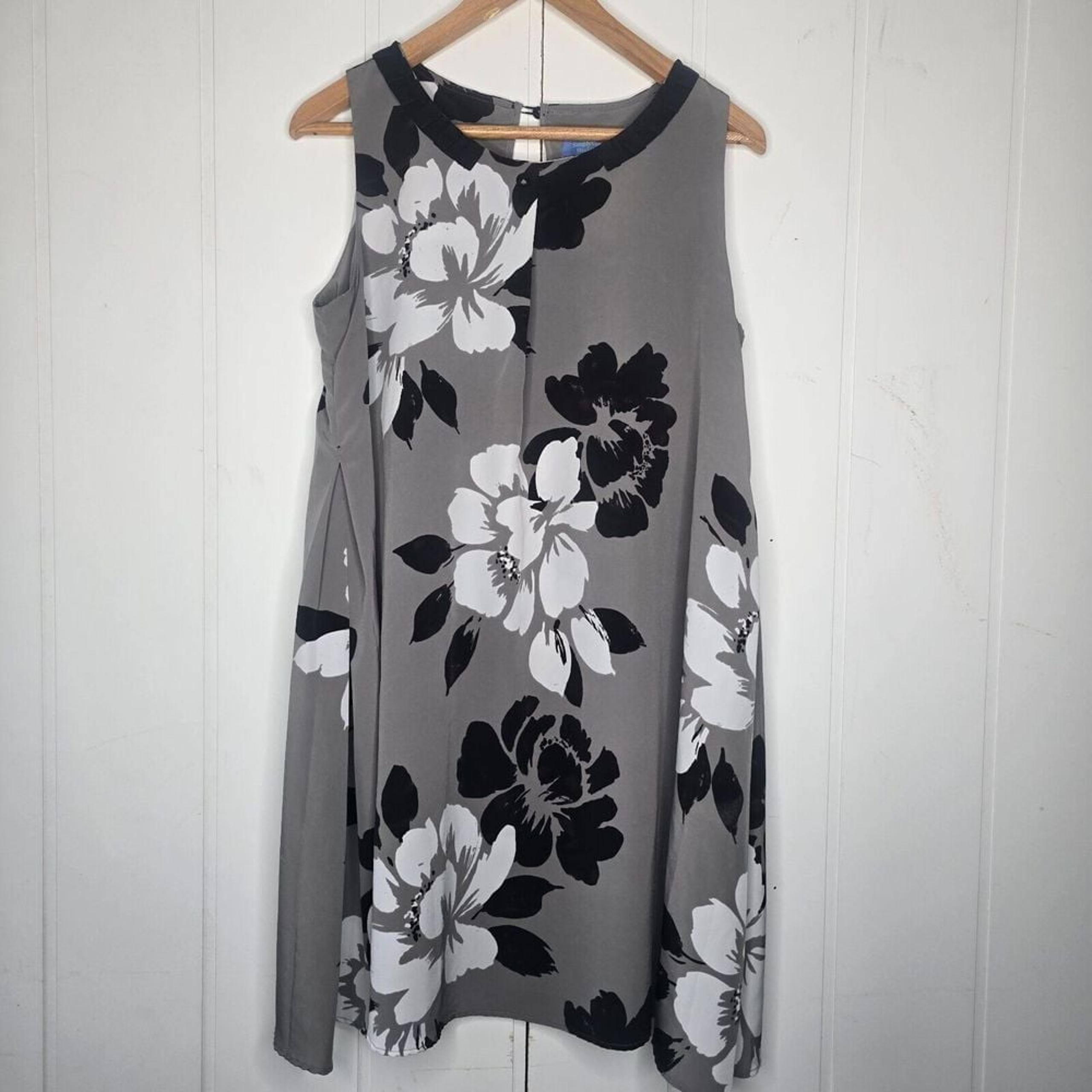 Simply Vera By Vera Wang Black On Gray Floral Sleeveless Tunic Dress Womens 14