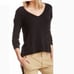 James Perse Drop Shoulder Cotton Blend Long Sleeve V-neck Knit Top