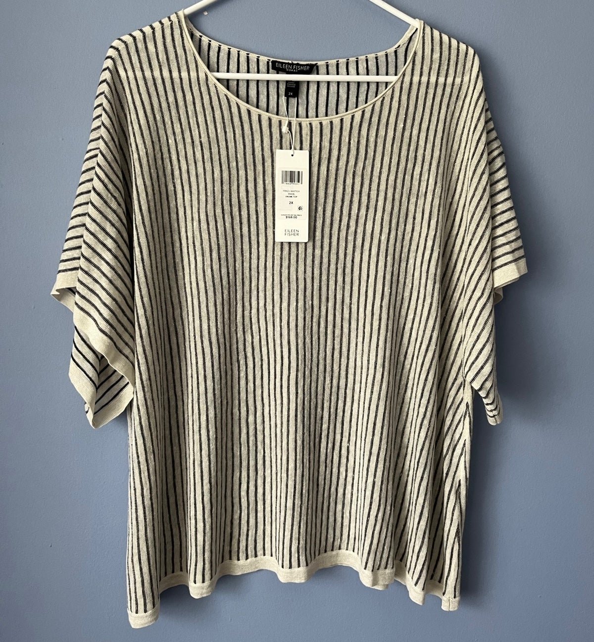 Eileen Fisher Striped Knit Linen Blend Dolman Sleeve Top 2X