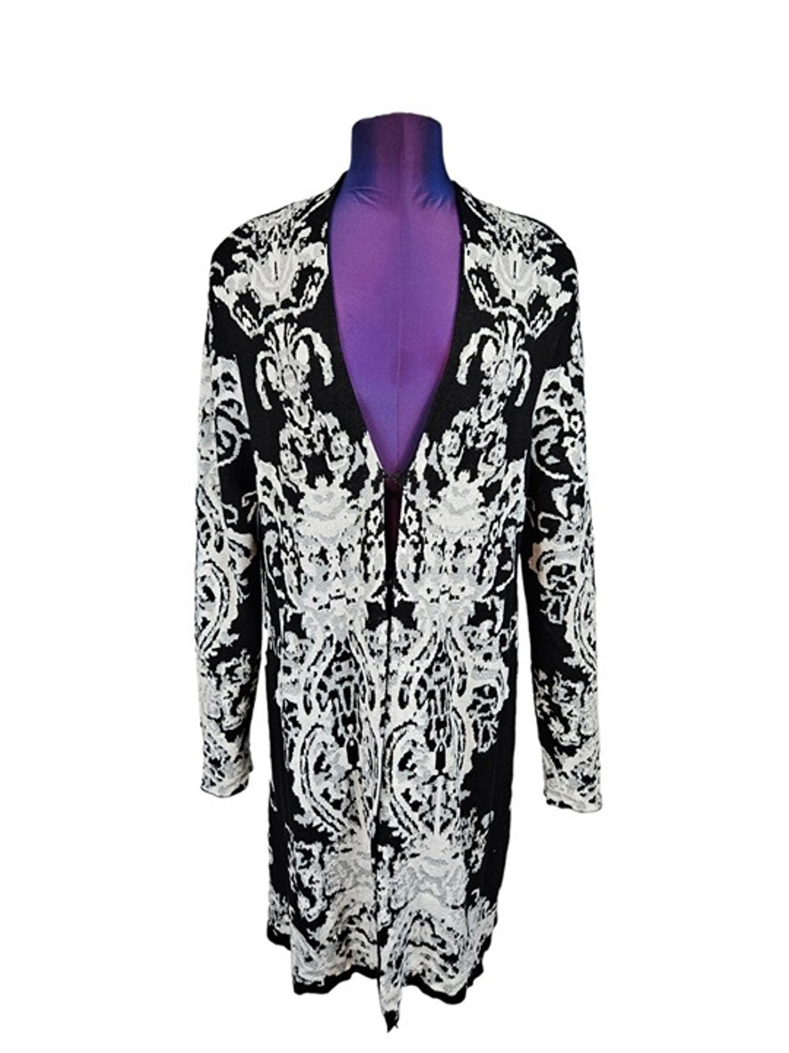 Laura Ashley Black Damask Silver Metallic Duster Cardigan Size Large Women's i75