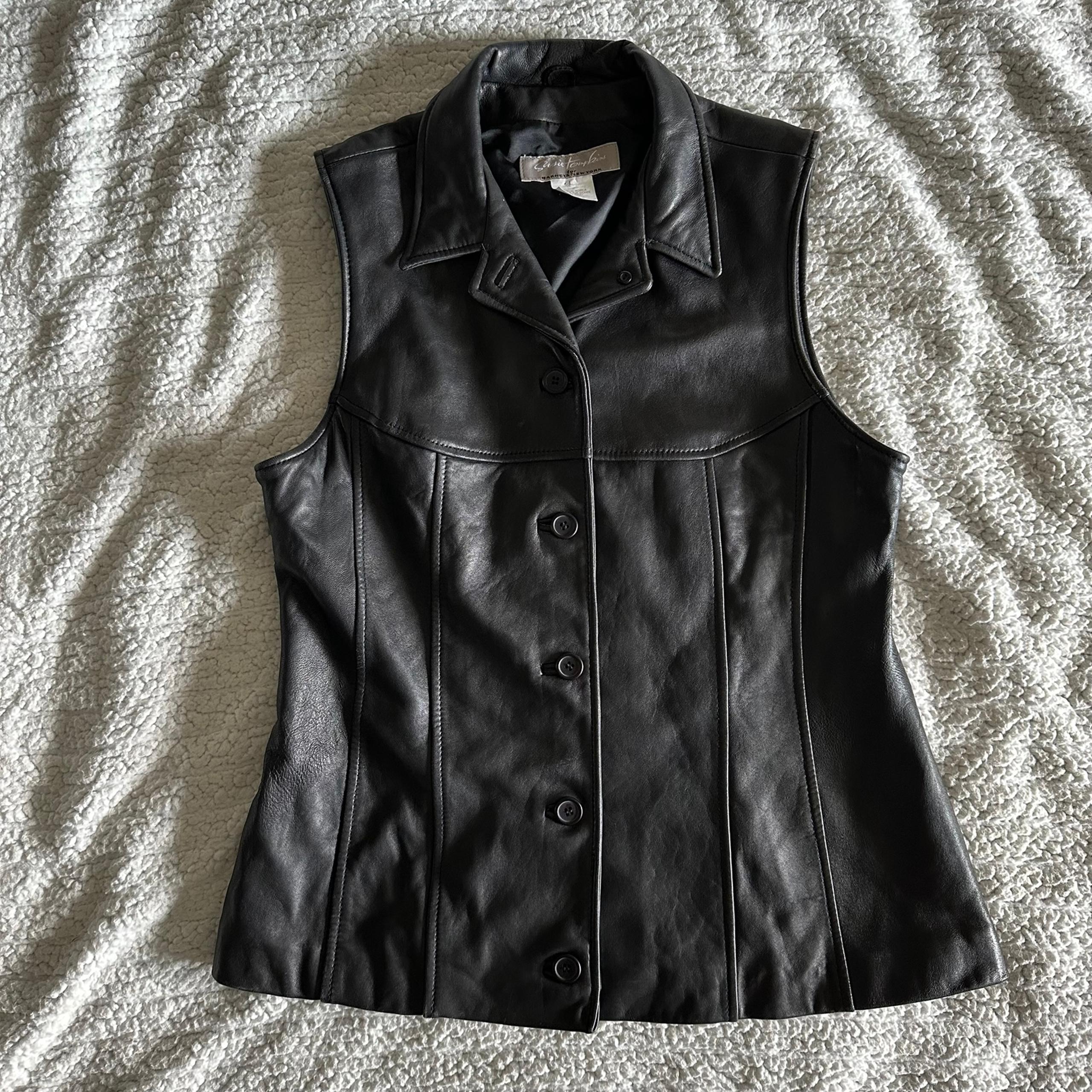 vintage 90s Susie Tompkins for Barney's black 100% genuine leather vest