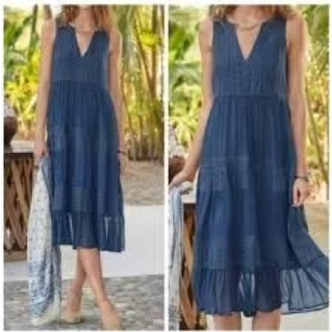NWOT Sundance Zellie Blue Eyelet Midi Tiered Flowy V-neck Dress sz. Petite M