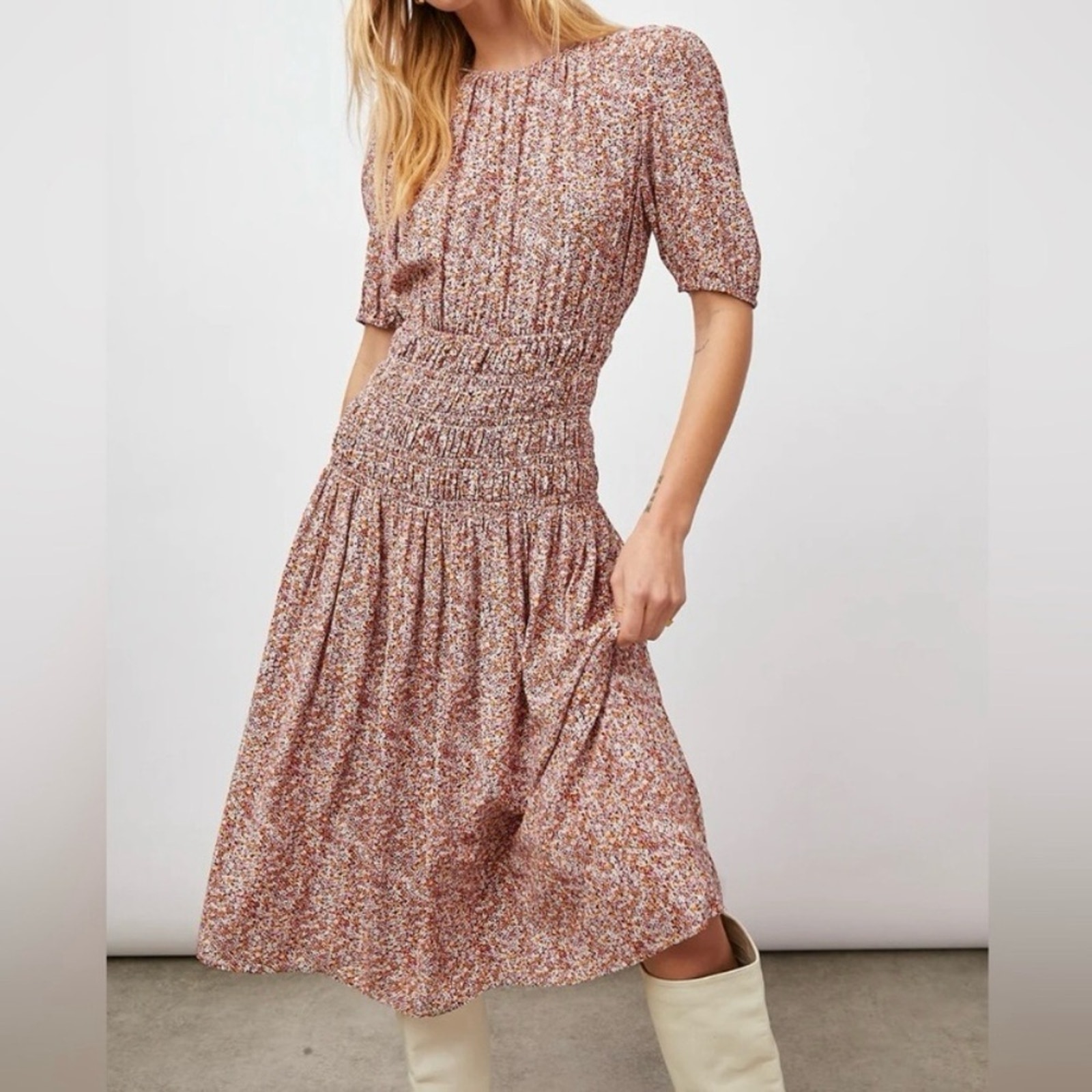 Rails Filippa Smocked Midi Dress Autumn Floral Size XS