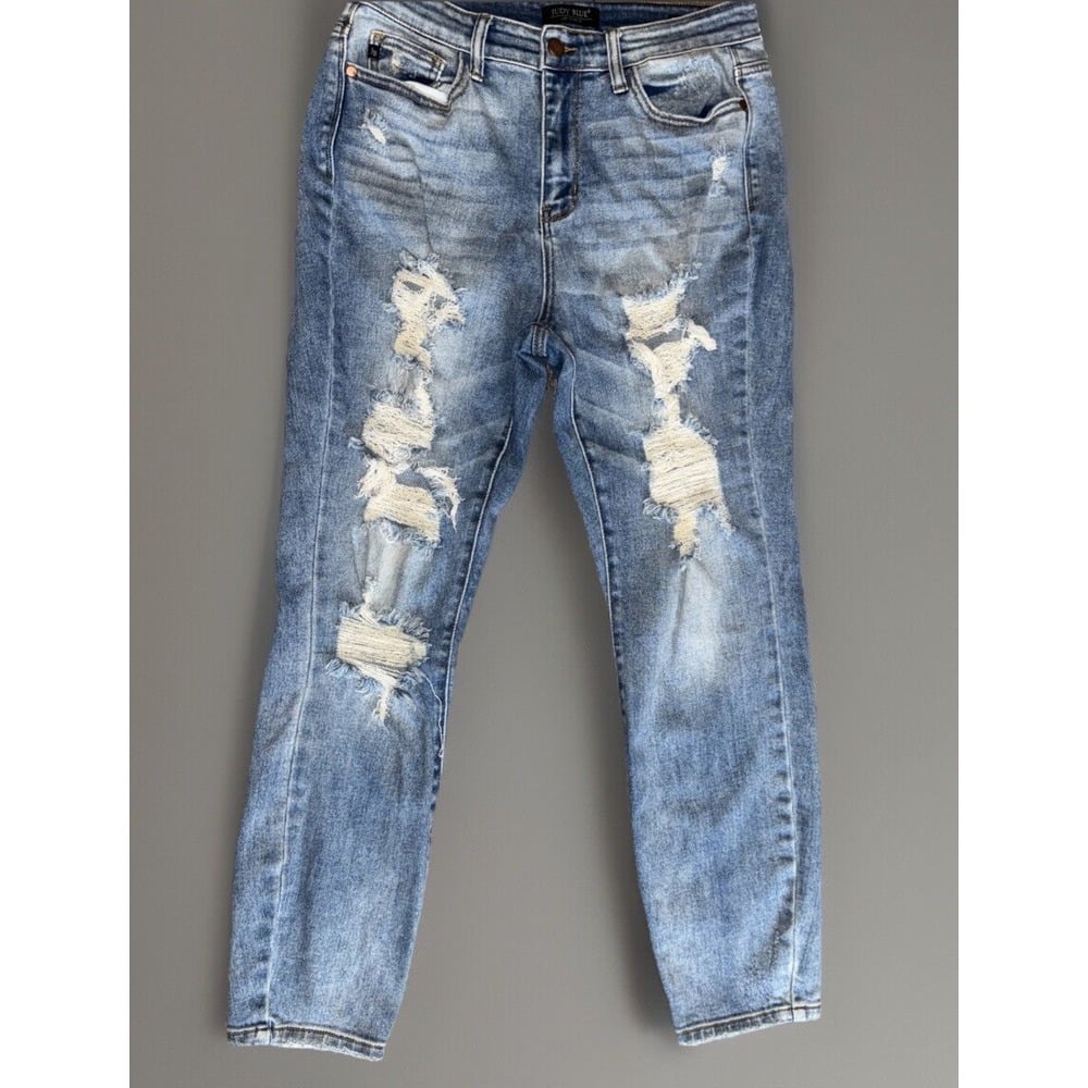 Judy Blue Distressed Boyfriend Fit Jeans Size 7 X 28 Blue Ripped Blue Denim