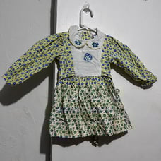 VINTAGE Oshkosh 18mo Floral Embroidered Dress Blue Yellow Peter Pan Collar USA