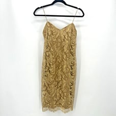 Ralph Lauren Vintage 90s Y2K Gold Lace Slip Dress Sheath Size 4 Grunge Mini Glam