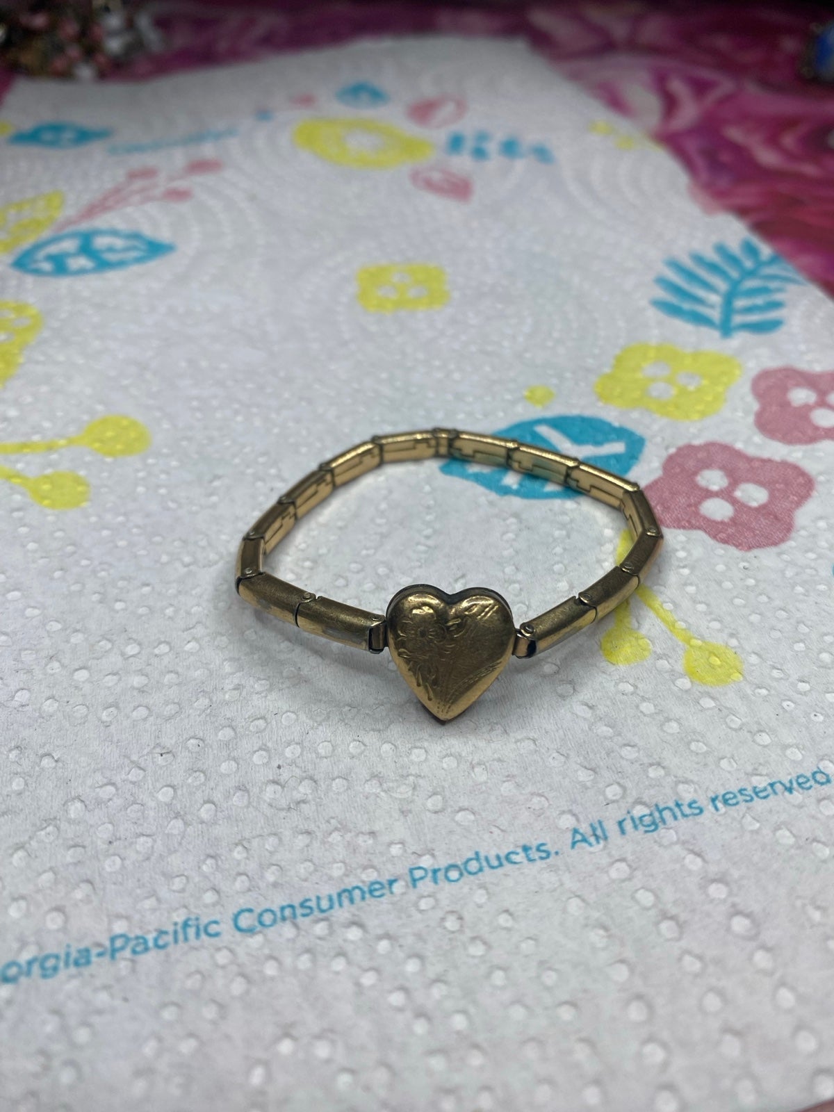 Vintage 12k gold filled etched heart bracelet