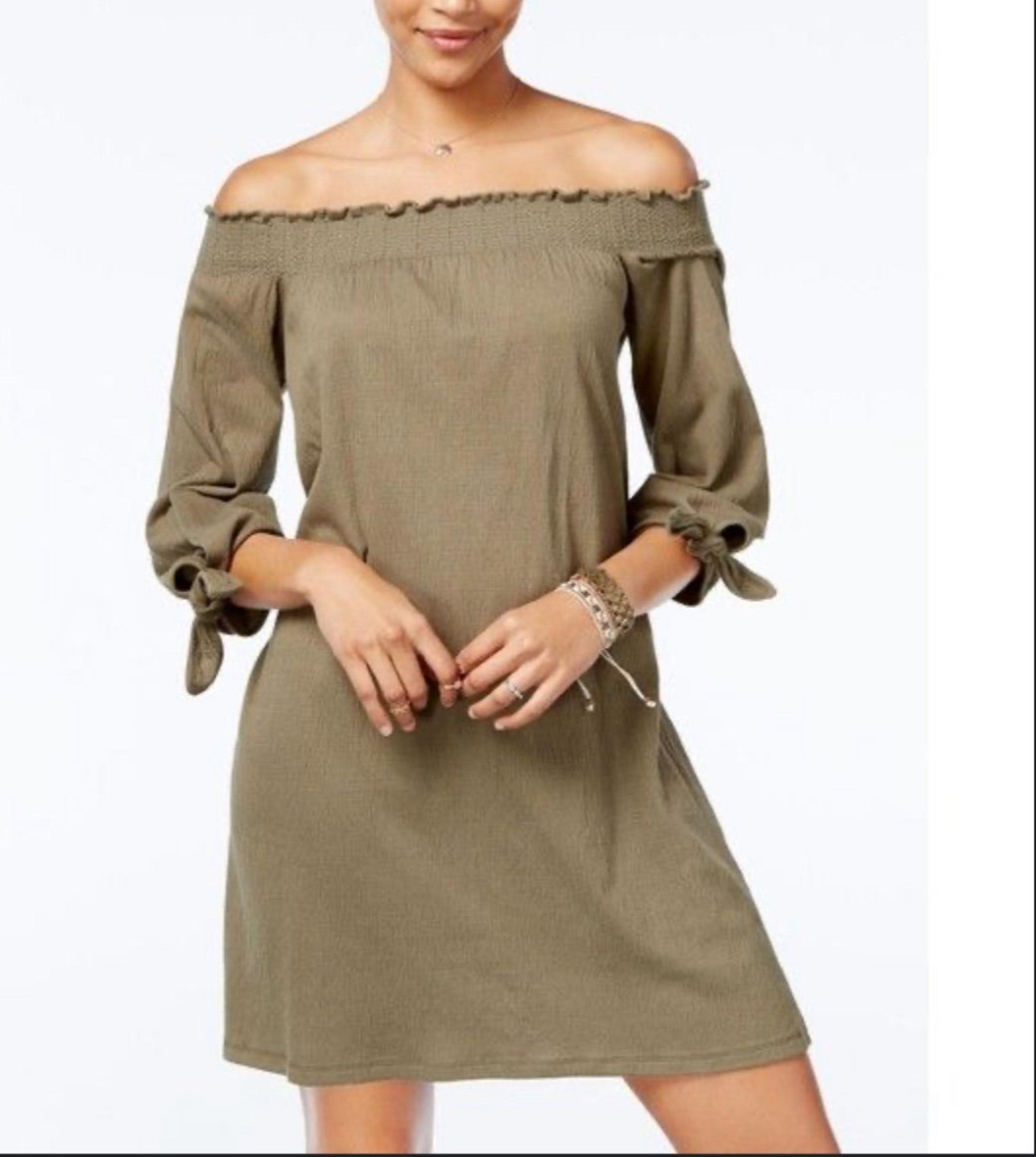 Jessica Simpson MARLIKA Womens Green Smocked Off Shoulder Dress Size XL NEW
