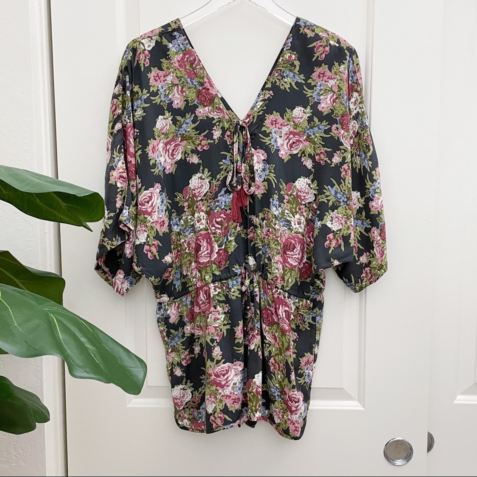 Angie Floral Boho Romper Small Tassle