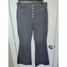 American Eagle Buttonfly High Rise Flare Dark Gray Corduroy Pants 12R NWOT 32x30