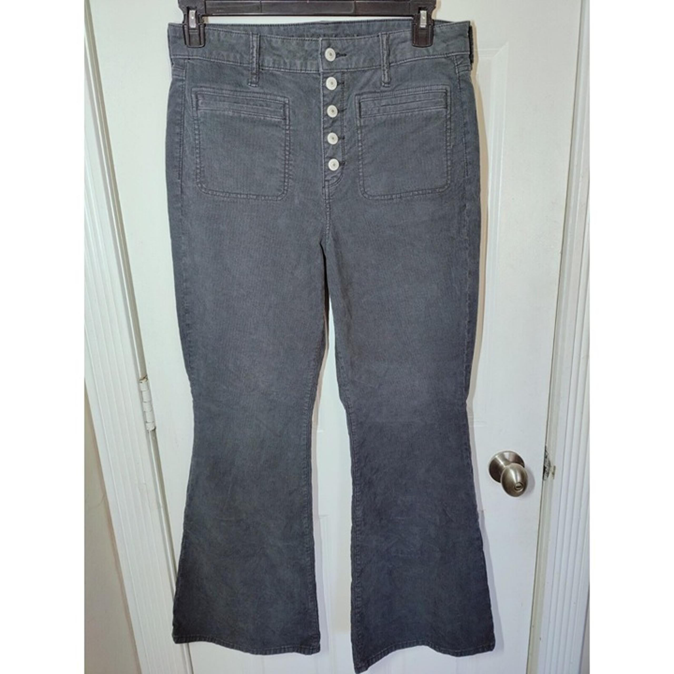 American Eagle Buttonfly High Rise Flare Dark Gray Corduroy Pants 12R NWOT 32x30