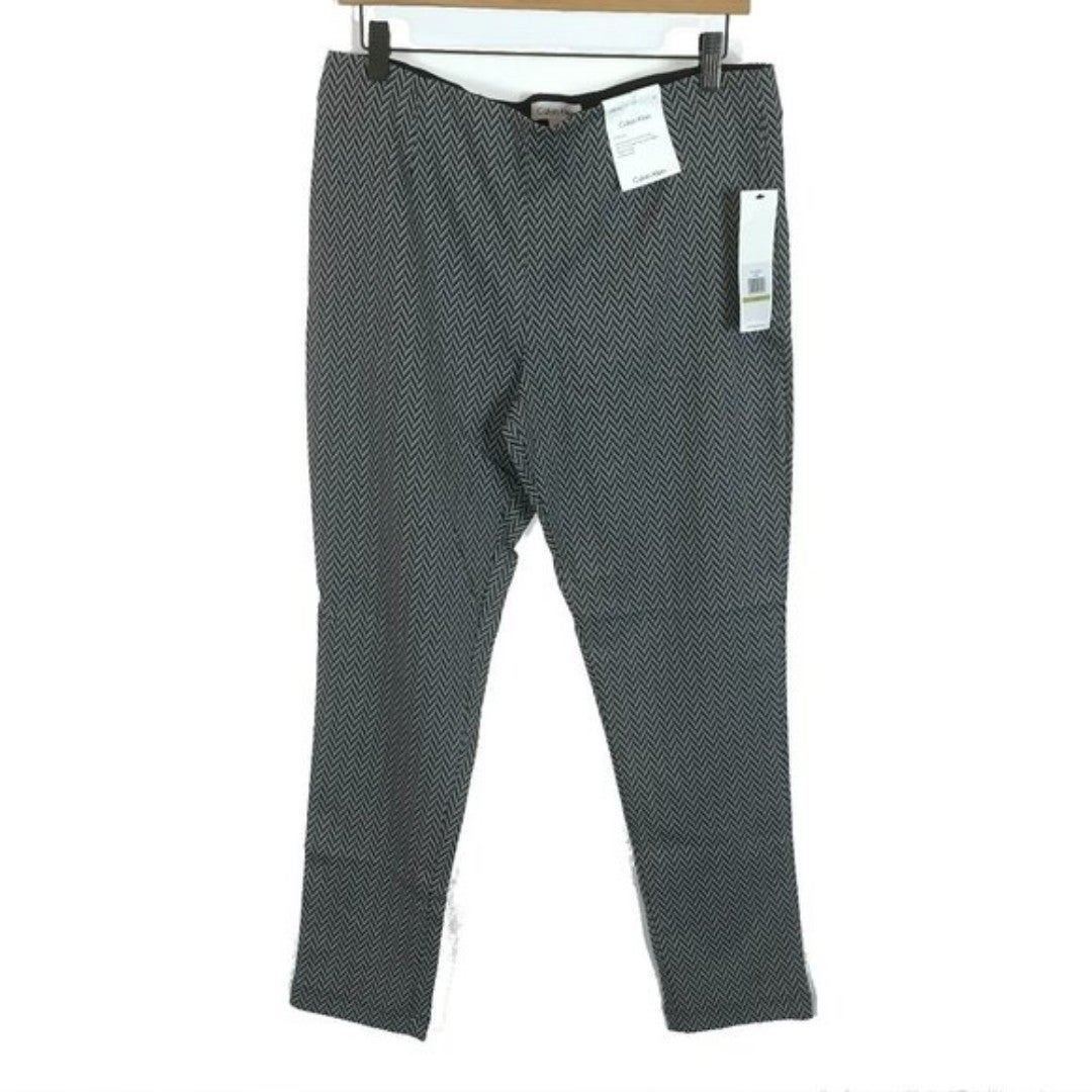NWT Womens Size 14 14x28 Calvin Klein Gray Sleek Pull On Herringbone Pants