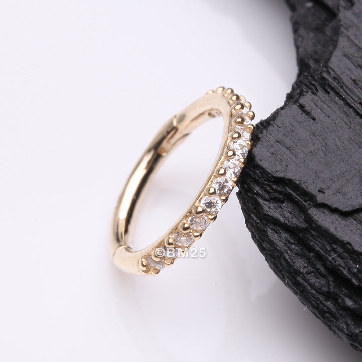 14 Karat Gold Brilliant Sparkle Gems Lined Clicker Hoop Ring - 10mm