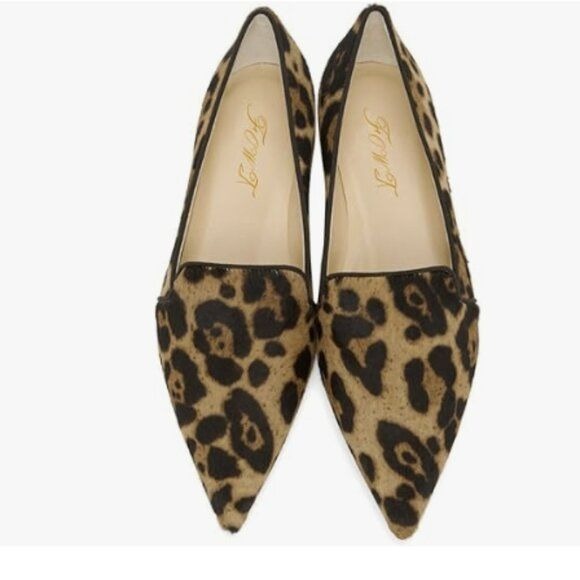 FOWT Women Pointed Toe Arched Heel Pumps Solid Leopard Suede Side V Cut Loafers