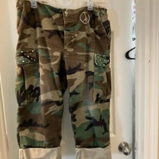 Womens Embellished Capri Pants, Denim, Camouflage