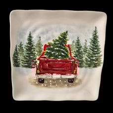 Maxcera 8.5 Square Christmas Plate Retro Red Truck Holiday Vintage Dinnerware