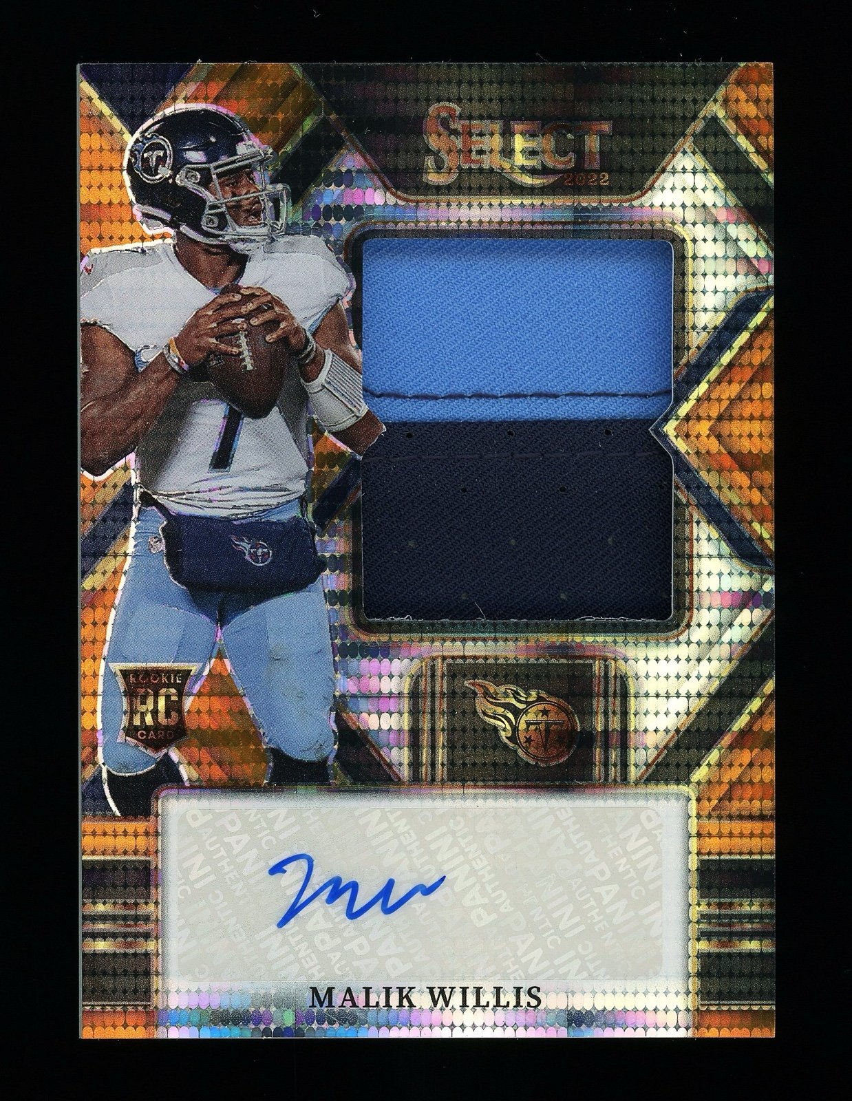 2022 Panini Select Malik Willis Rookie Patch Auto Pulsar Titans 25/30 #JRS-MW