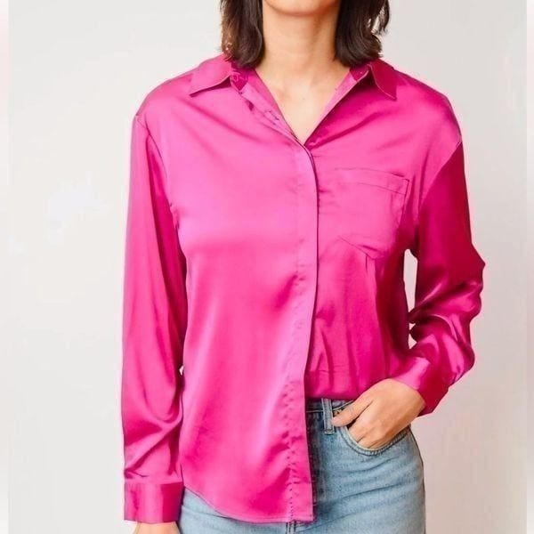 Walter Baker Bella Deep Pink Satin Button Up Top | Size S
