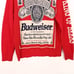 Budweiser King Of Beers Ugly Christmas Sweater Retro Red Crew Neck Size Large